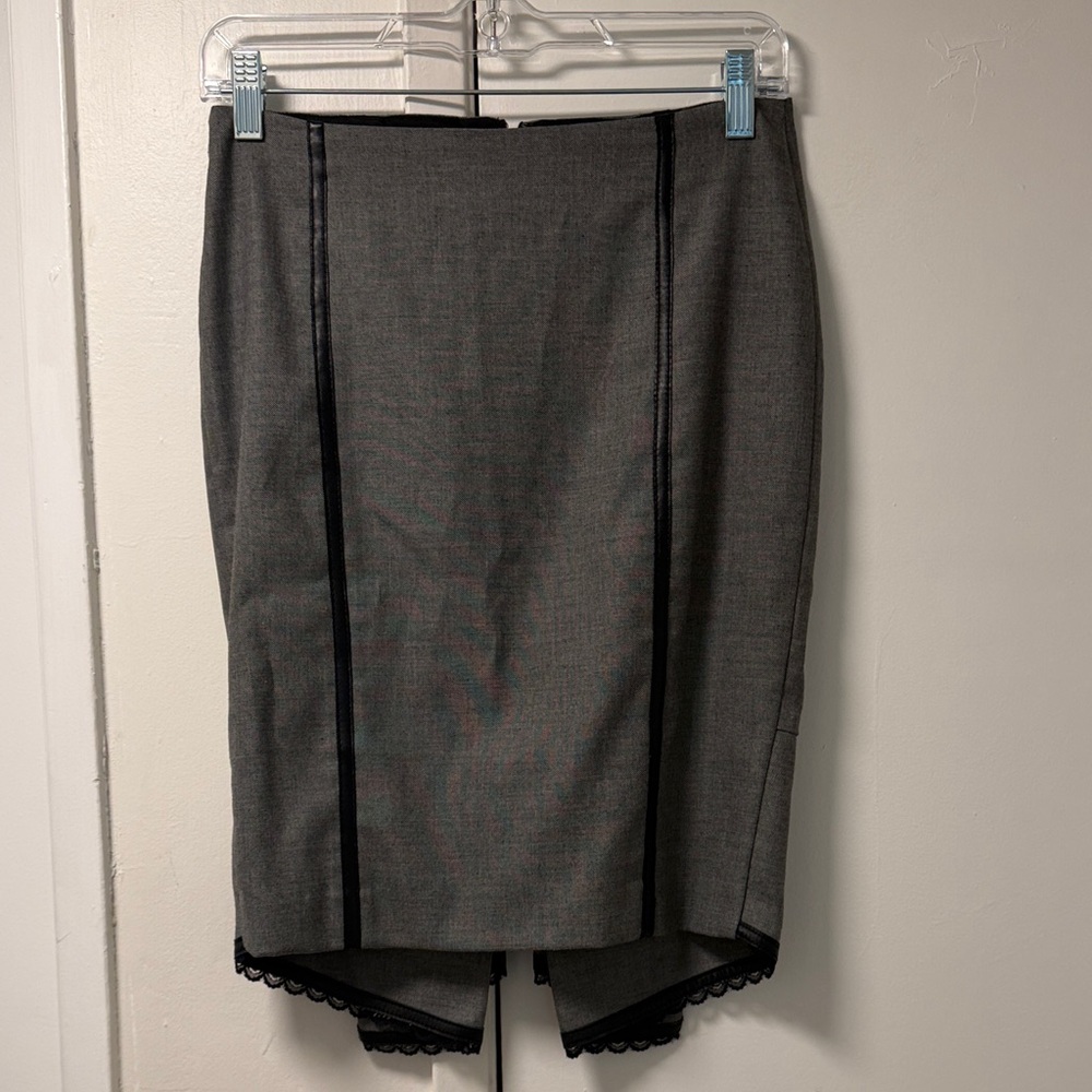 bebe Gray Pencil Skirt with Black leather Accents s 4